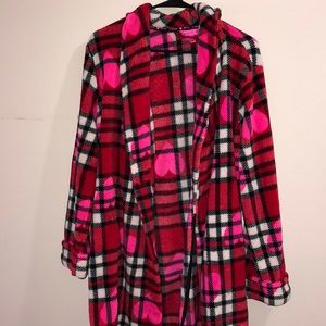Betsey Johnson Buffalo Plaid w/ Pink Hearts Bath Robe